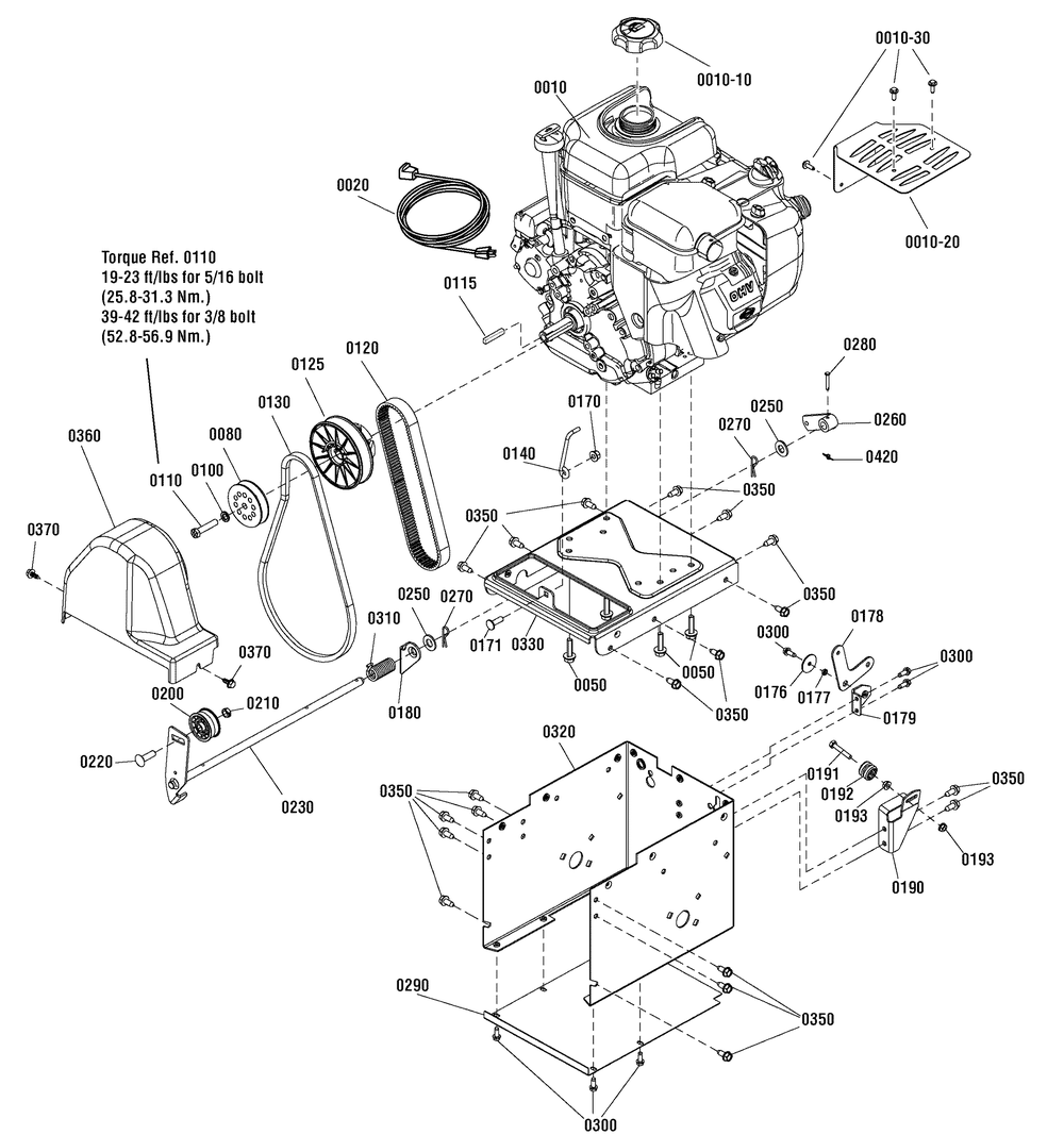 Engine And Frame Group Diagram and Parts List for 1696376-00 2012 Briggs and Stratton Snow Blower